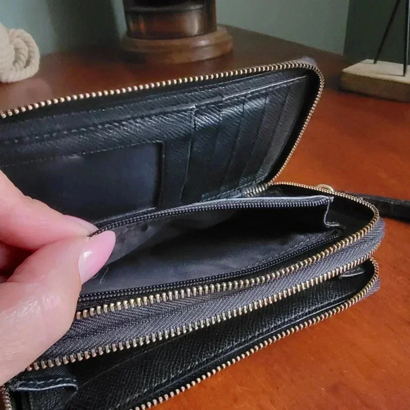 Coach F53937 Double Zip Wallet Signature Coated Canvas Black Brown - Picture 11 of 16